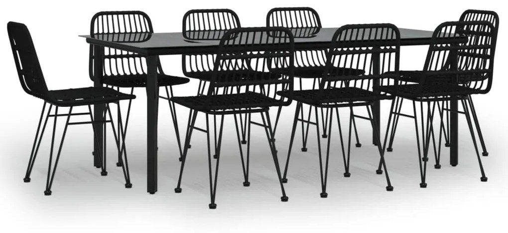 Set da pranzo da giardino 9 pz nero in polyrattan