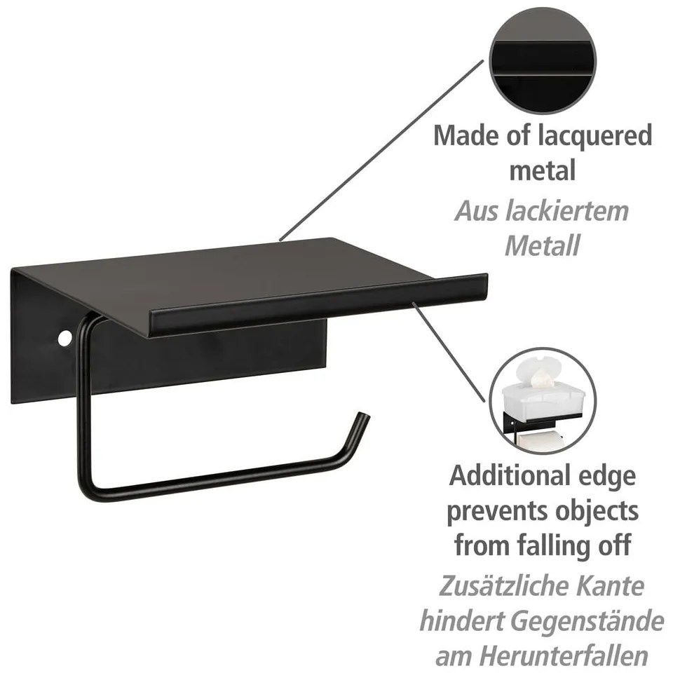 Porta carta igienica in metallo nero autoportante con ripiano Desulo - Wenko