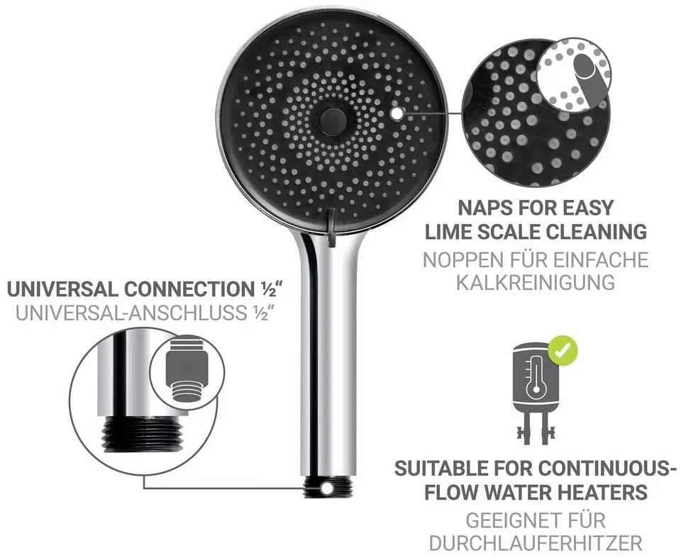 Set per doccia color argento lucido in acciaio inox con doccetta/con supporto scorrevole 70 cm Softwater – Wenko