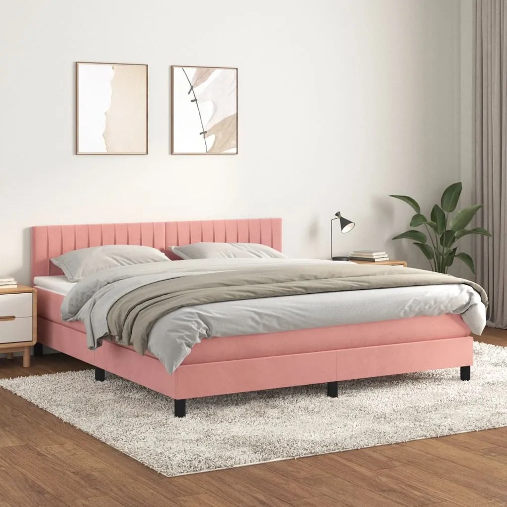 Giroletto A Molle Con Materasso Rosa 160x200 Cm İn Velluto /