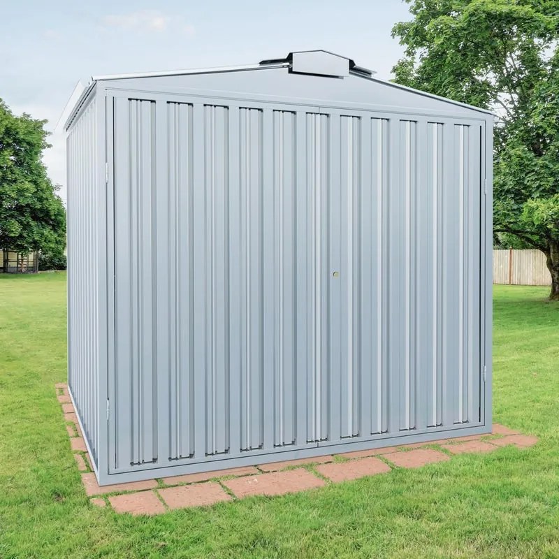 Casetta da giardino in acciaio grigio chiaro 2 x 3.5 m, superficie esterna 6.95 m² e spessore parete 40 mm, senza pavimento porta a due ante, SAPIL New York