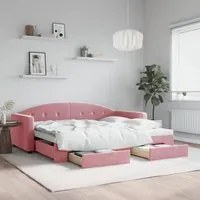 Divano Letto Estraibile con Cassetti Rosa 90x200 cm Velluto 3197352