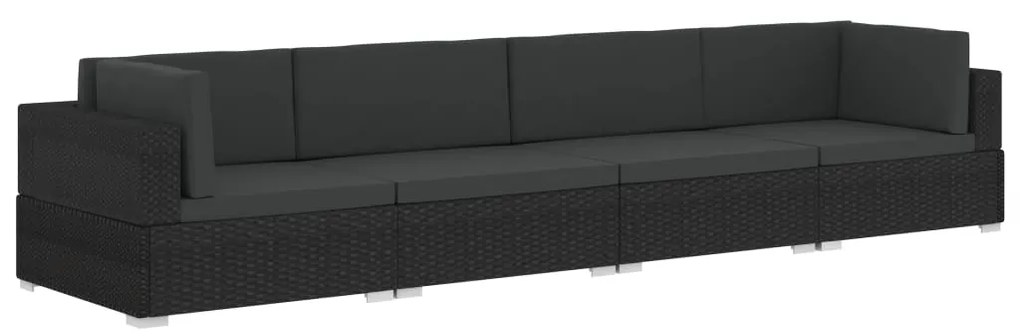 Set divani da giardino 4 pz con cuscini in polyrattan nero