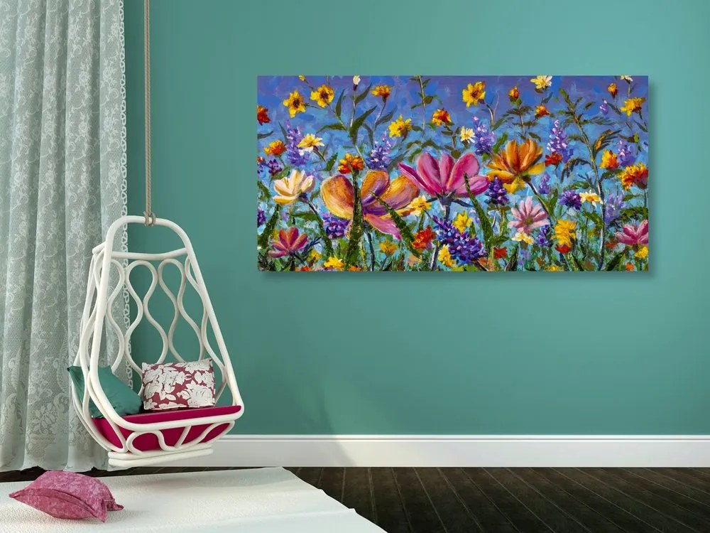 Quadro su tela – Fiori colorati sul prato