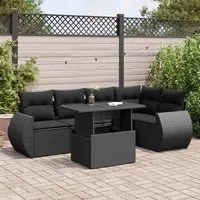 Set Divano da Giardino 6 pz con Cuscini Nero in Polyrattan 3326636