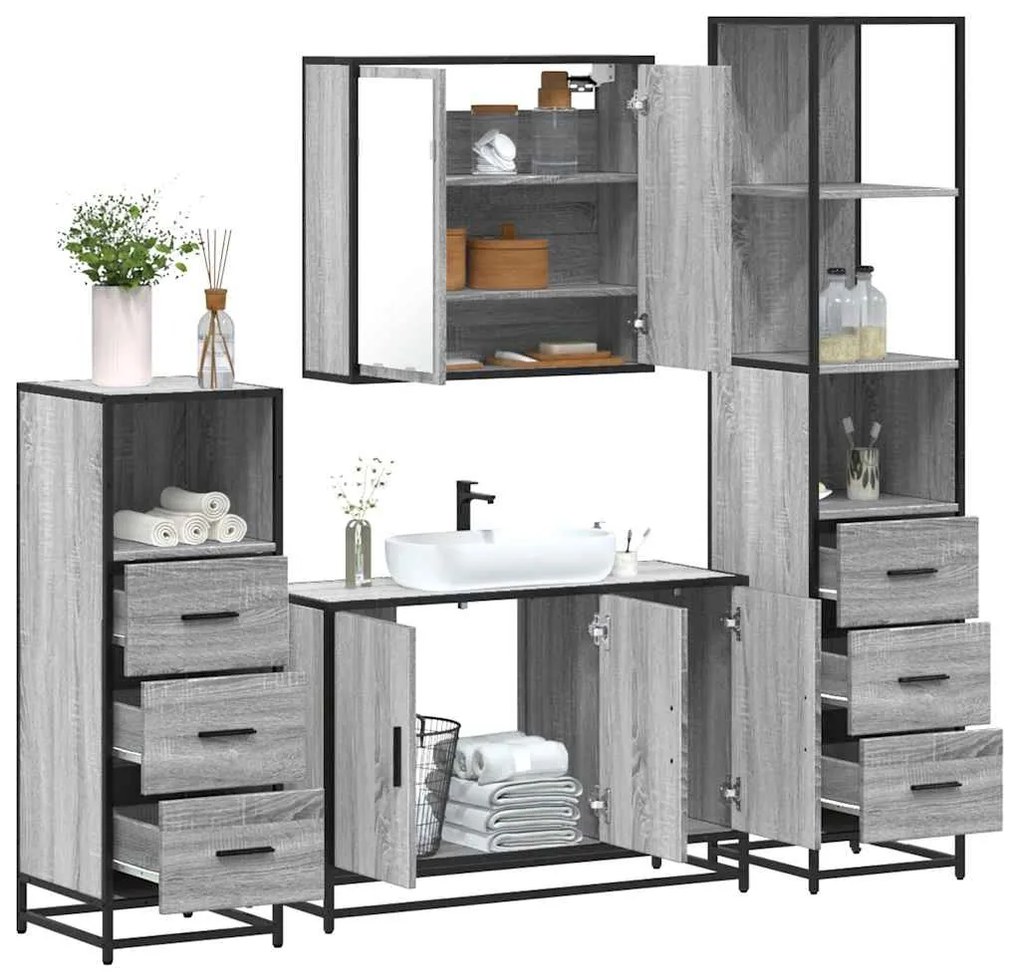 Set Mobili Da Bagno 4 Pz Grigio Sonoma İn Legno Multistrato /