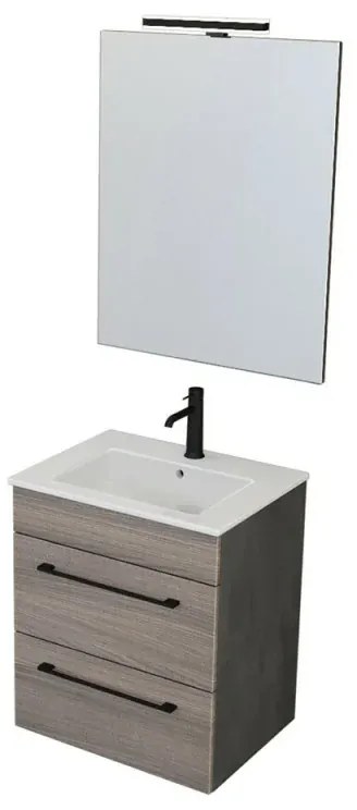 Mobile bagno sospeso 55 cm Smart olmo/lava con lavabo e specchio