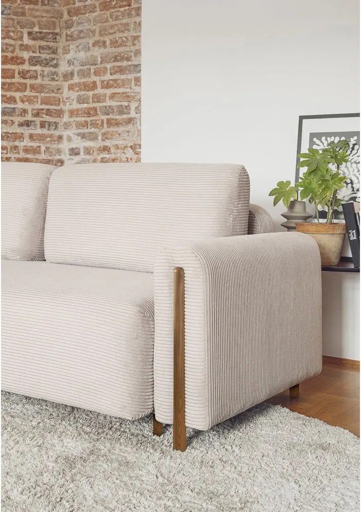 Divano beige allungabile/con contenitore e rivestimento in velluto a coste 244 cm Arcadova – ELTAP