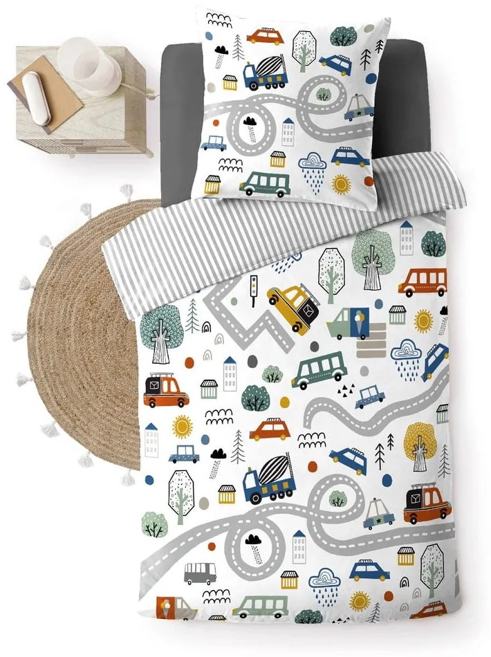 Set copripiumino e federa da bambini bianco in cotone per letto singolo 140x200 cm Pti Bolide – douceur d'intérieur