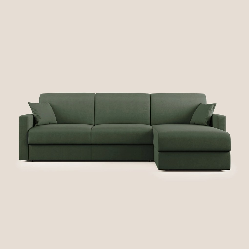 Chris Divano letto angolare con penisola in microfibra smacchiabile T11 Verde 248 cm Destro (mat. 120x197)