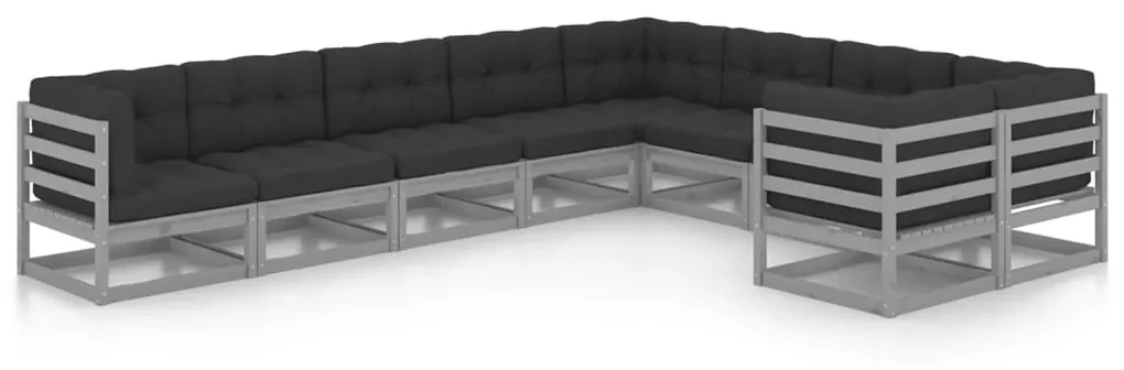 Set divani da giardino 9 pz grigio cuscini massello di pino