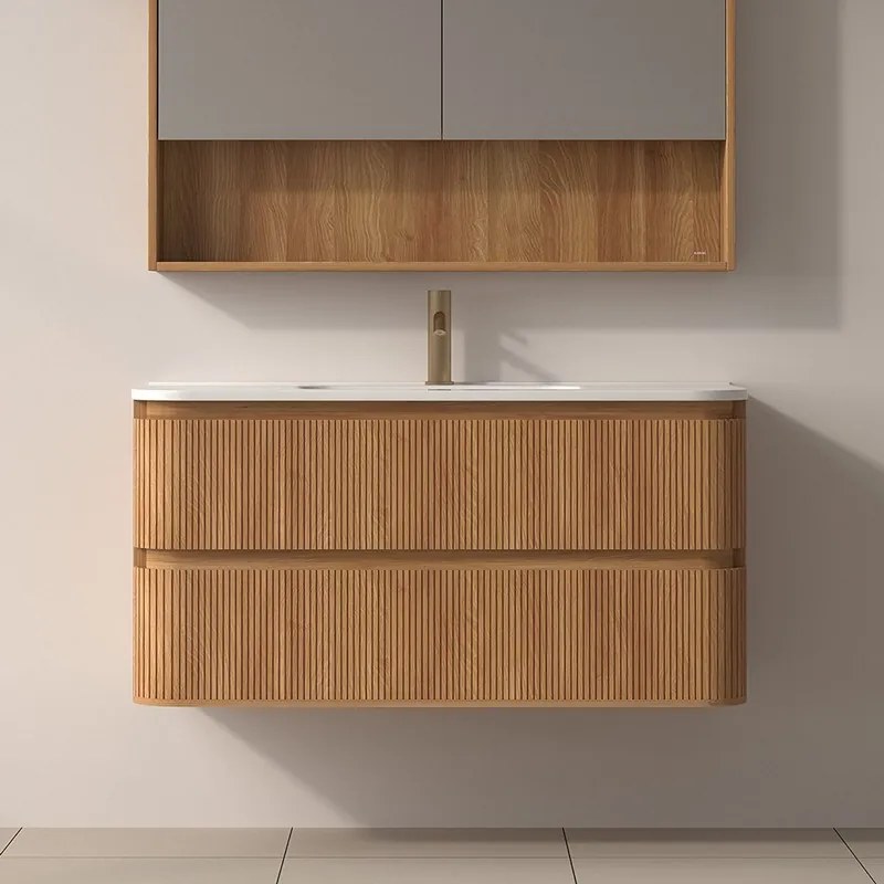 Mobile bagno cannettato 100 cm con lavabo in ceramica | KAM-NORTH-100C - KAMALU