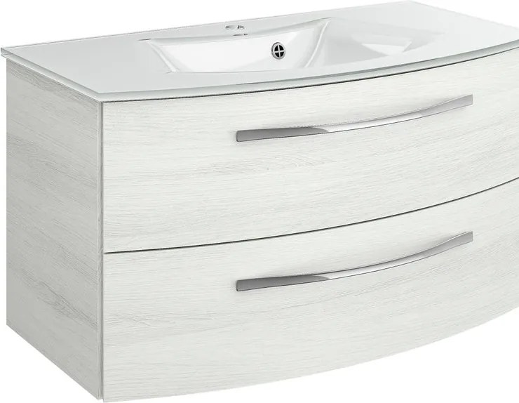 Mobile bagno sospeso con lavabo L 90 x H 48 x P 48 cm rovere bianco 2 cassetti per vasca centrale Image