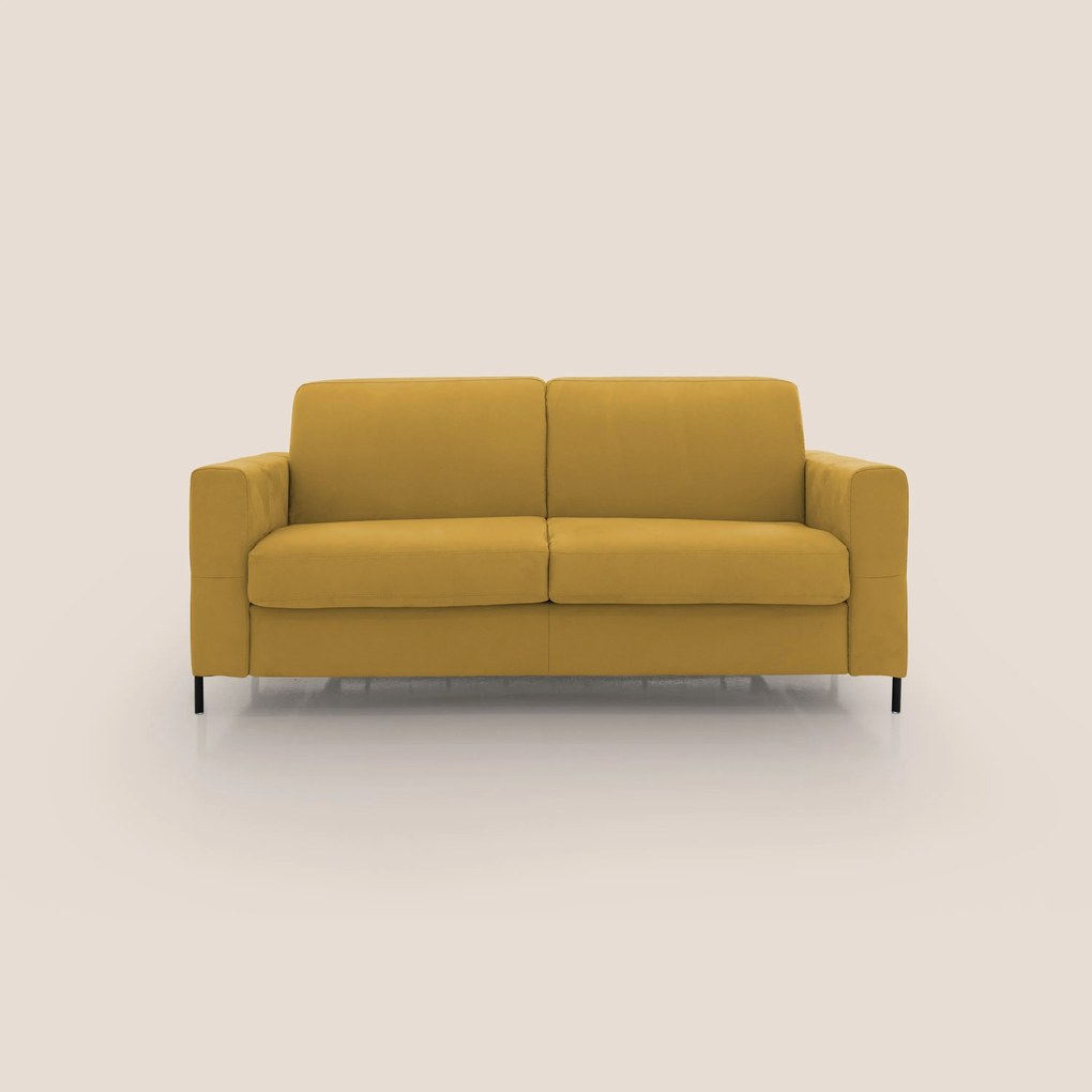 Ortensia divano letto materasso H18 cm con piedi alti in elegante microfibra smacchiabile T11 giallo