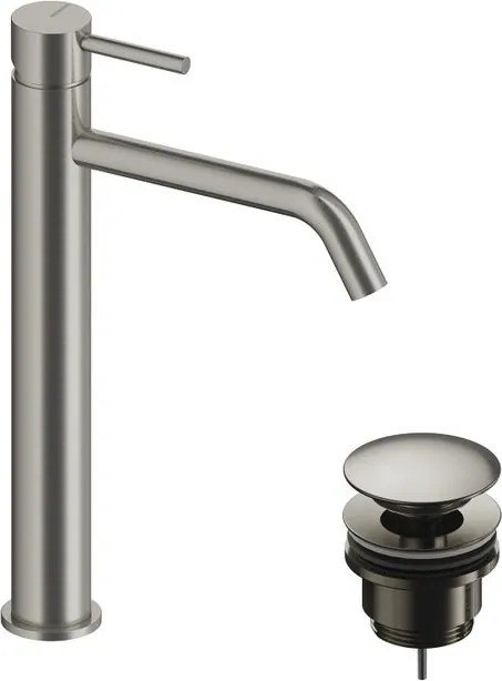 Rubinetto per lavabo collo alto LOOP nichel spazzolato lucido SANYCCES con piletta