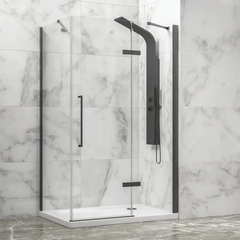 Kamalu - Box doccia 90x90 telaio gun metal porta battente laterale fisso 90cm | KT5000GM