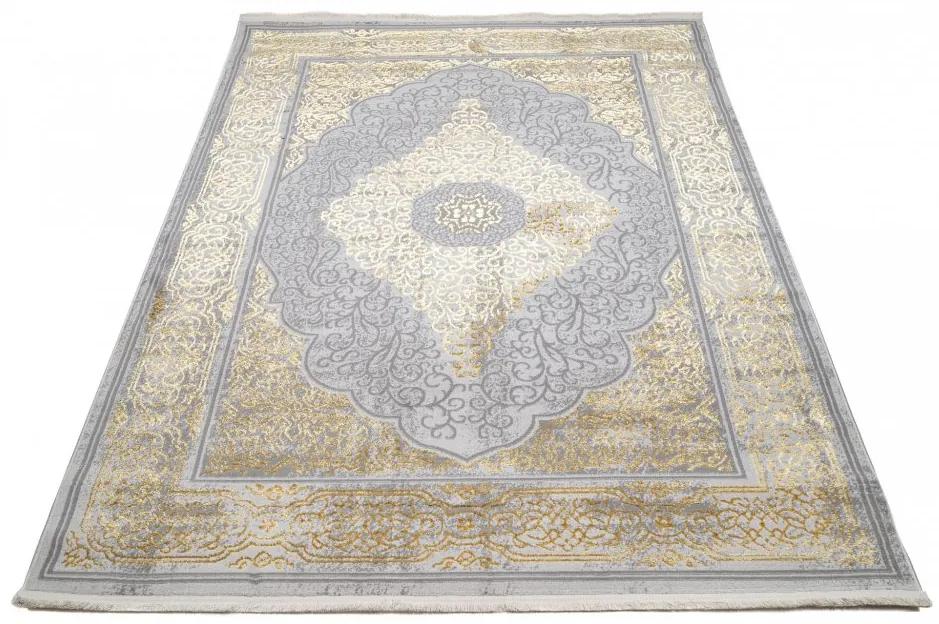Esclusivo tappeto grigio moderno con motivo orientale dorato Larghezza: 80 cm | Lunghezza: 150 cm