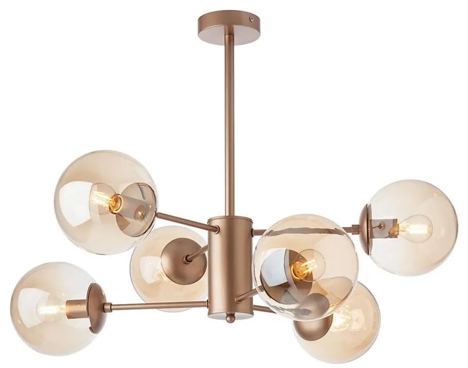 Redo 01-2943 - Lampadario a sospensione con supporto rigido MUNDI 6xE14/28W/230V rame