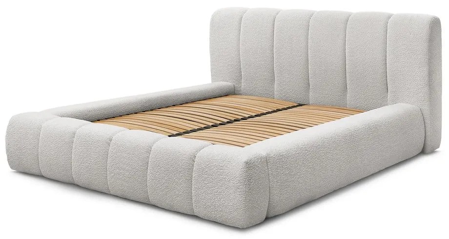 Letto matrimoniale imbottito in grigio chiaro con contenitore con rete inclusa 180x200 cm Denali – Bobochic Paris