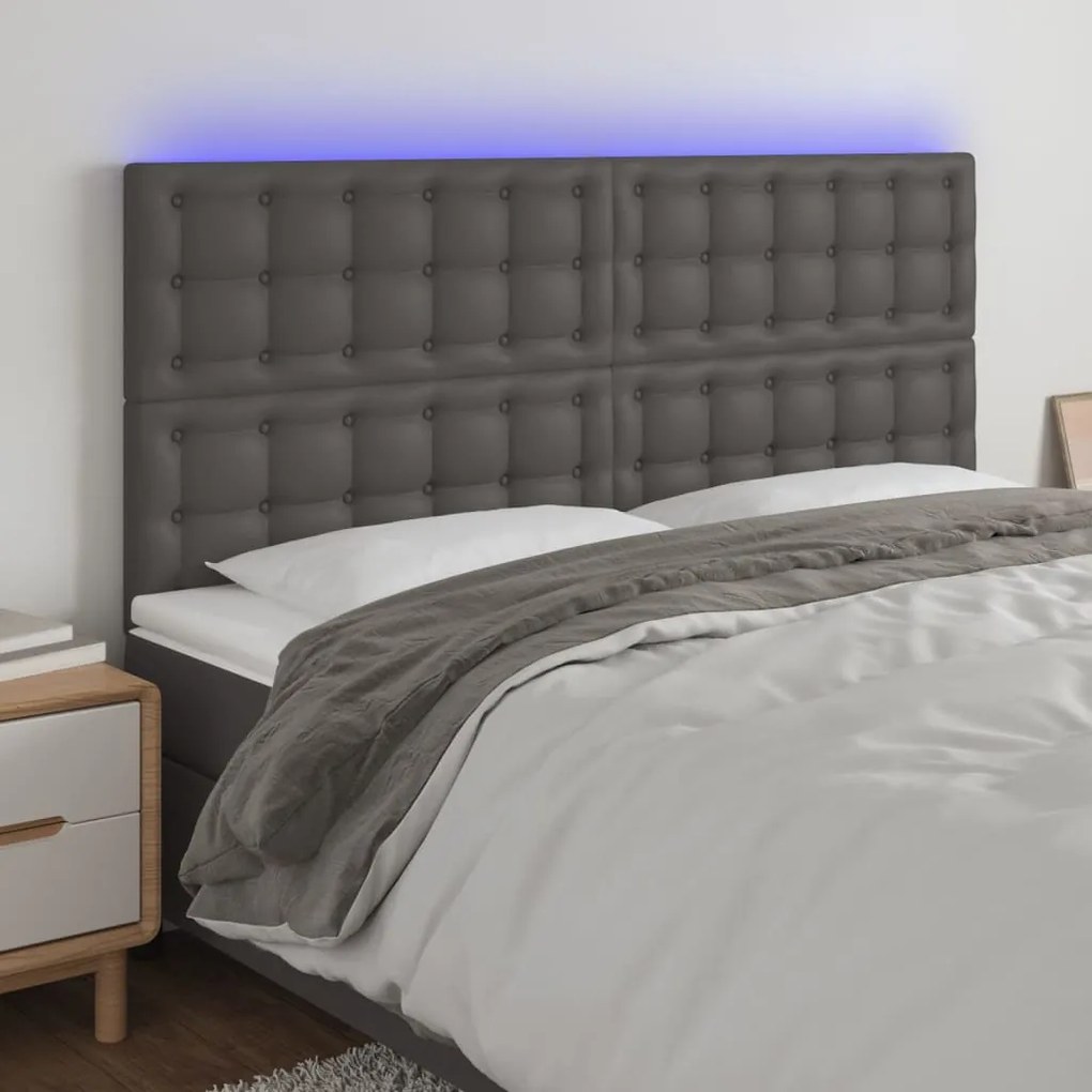 Testiera A Led Grigio 160x5x118/128cm İn Similpelle /