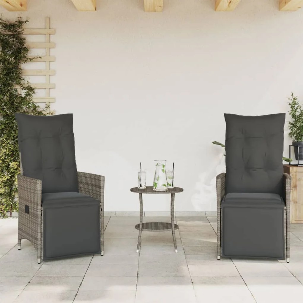 Set da bistrò 3 pz con cuscini grigio in polyrattan