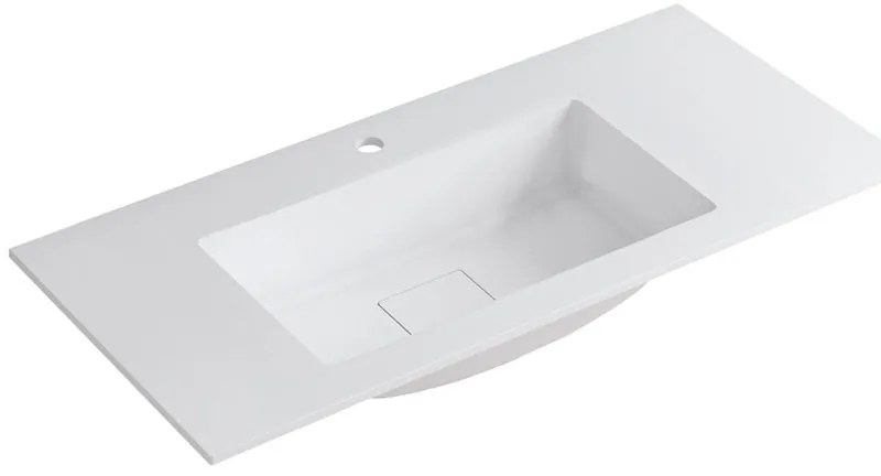 Lavabo a incasso rettangolare vasca centrale L 100.5 x H 15 x P 46 cm in resina bianco opaco