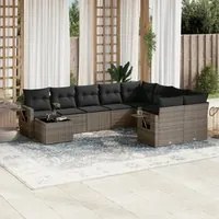 Set Divano da Giardino 10 pz con Cuscini Grigio in Polyrattan 3220659