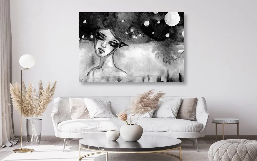 Quadro su tela – Fata lunare in bianco e nero