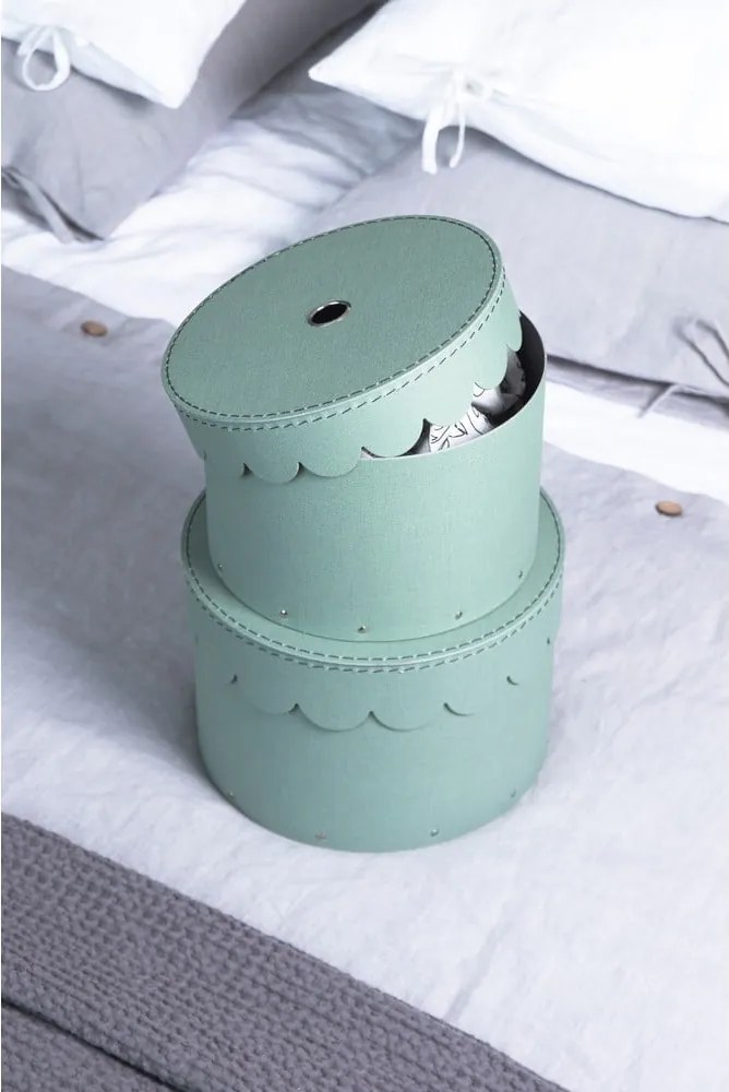 Scatole in set con coperchio color foglia di tè in cartone 2 pz ø 26x17,5 cm Wilma Canvas Paper Laminate – Bigso