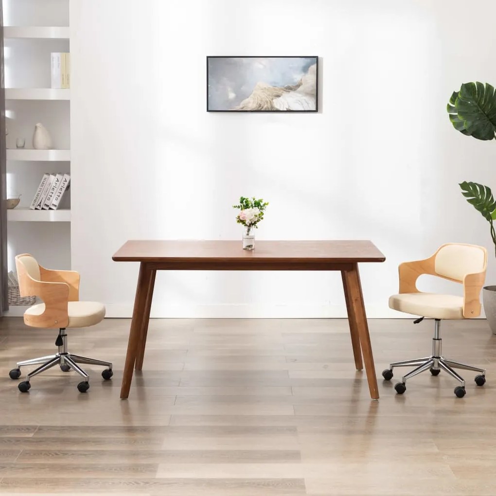 Sedia Da Ufficio Girevole Crema İn Legno Piegato E Similpelle /