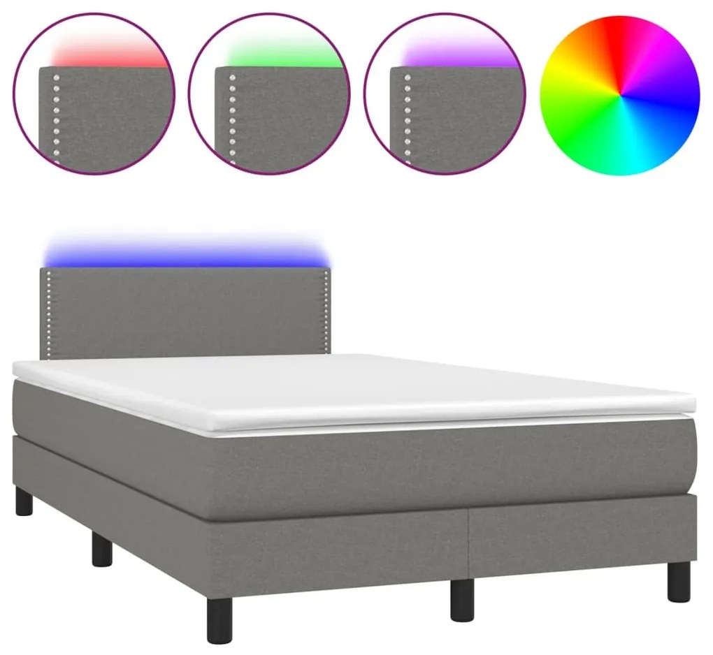 Letto a molle materasso e led grigio scuro 120x200cm in tessuto