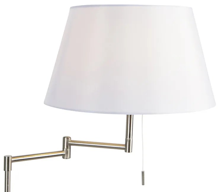 Lampada da terra in acciaio con paralume in tessuto bianco e braccio regolabile - Ladas Deluxe