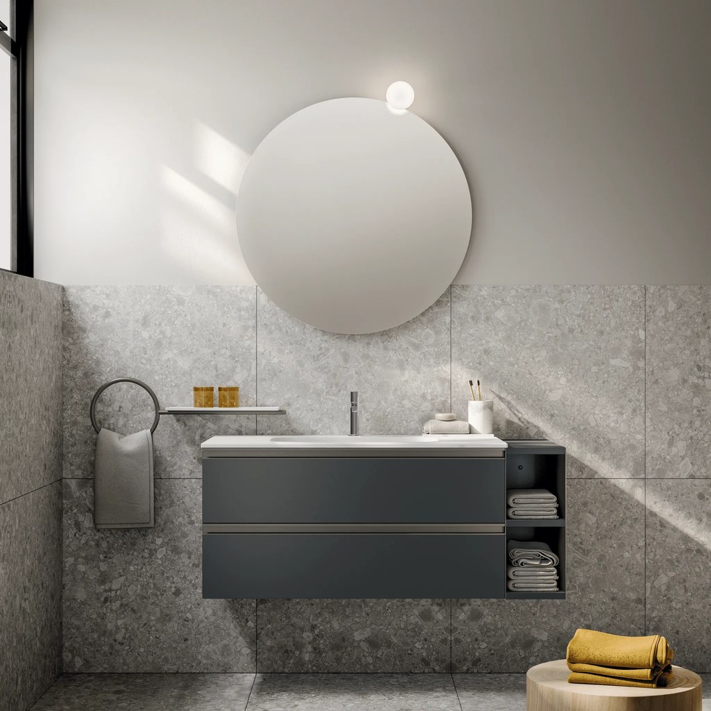 Mobile Bagno Sospeso 120 Cm Due Cassetti Con Vano a Giorno Specchio Con Illuminazione Led Artesi "KA05" Ardesia