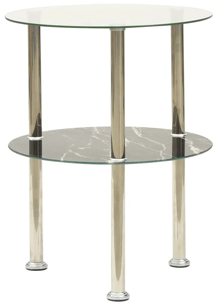 322789 2-tier side table transparent & black 38 cm tempered glass