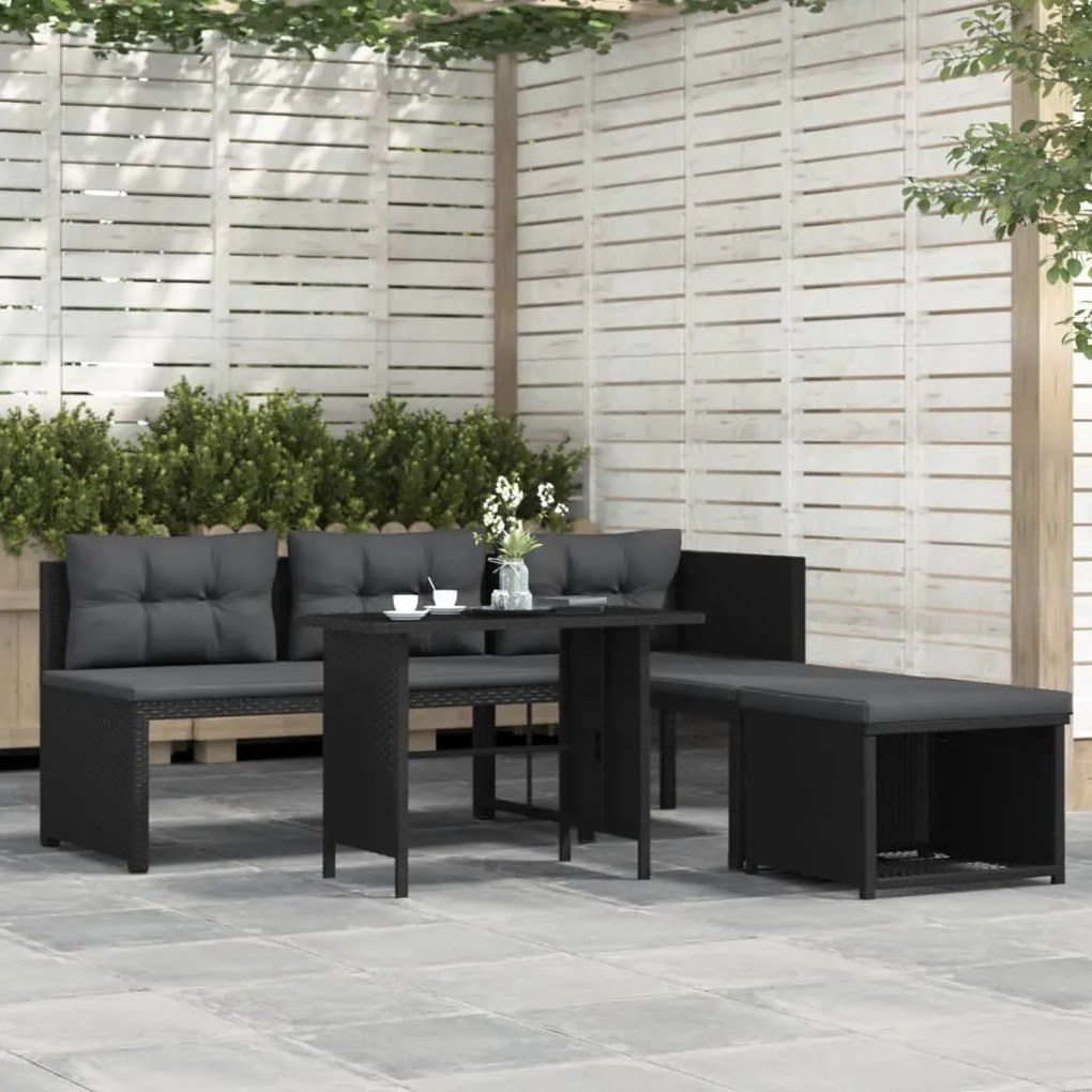 Set Divani da Giardino 4 pz in Polyrattan Nero