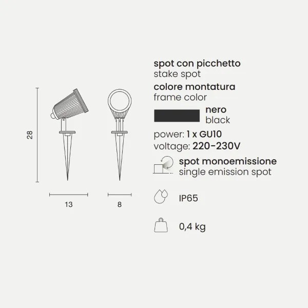 Lampada spot GOA proiettore da terra esterno in abs e policarbonato