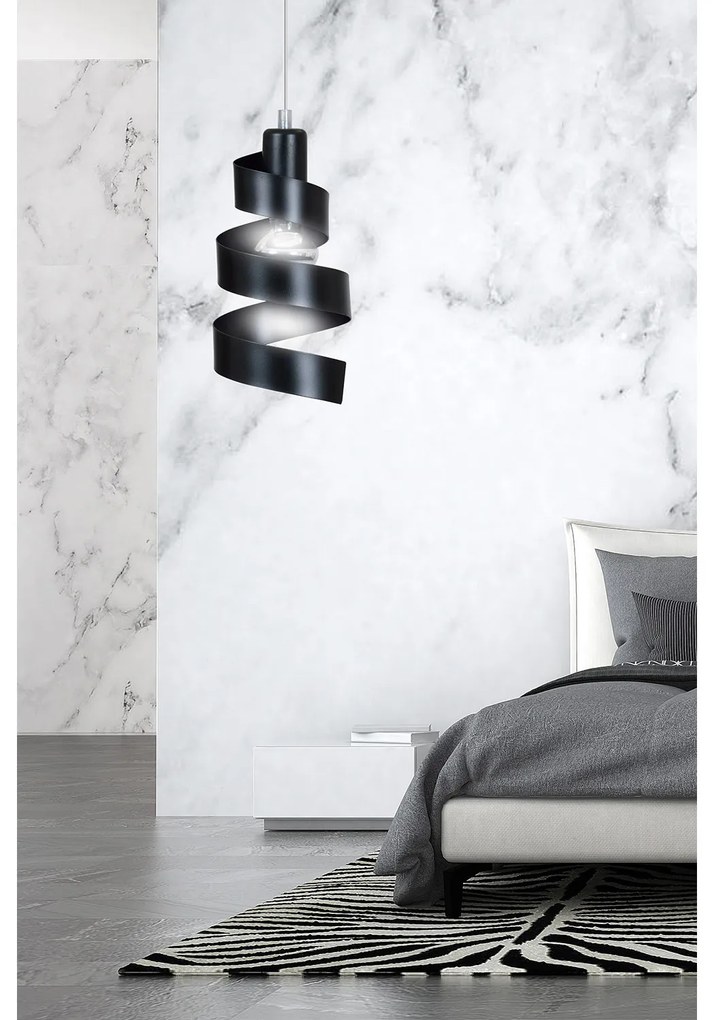 Sospensione Moderna 1 Luce Tristano In Acciaio Nero Con Fasce A Spirale