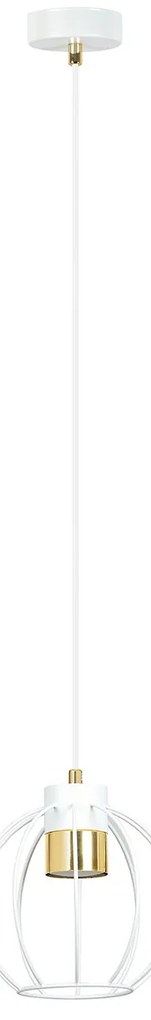 Sospensione Minimal Orfeo 1 Luce In Acciaio Bianco A Gabbia Con Oro