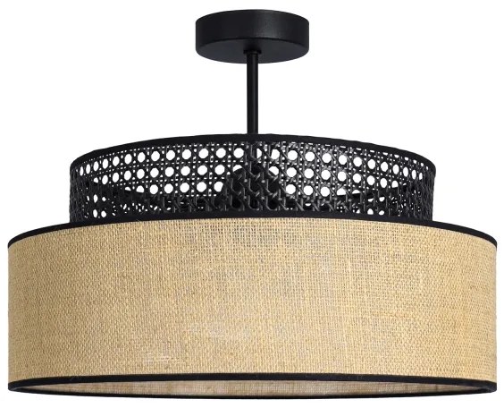 Lampadario a plafone BOHO 1xE27/60W/230V diametro 40 cm nero/rattan