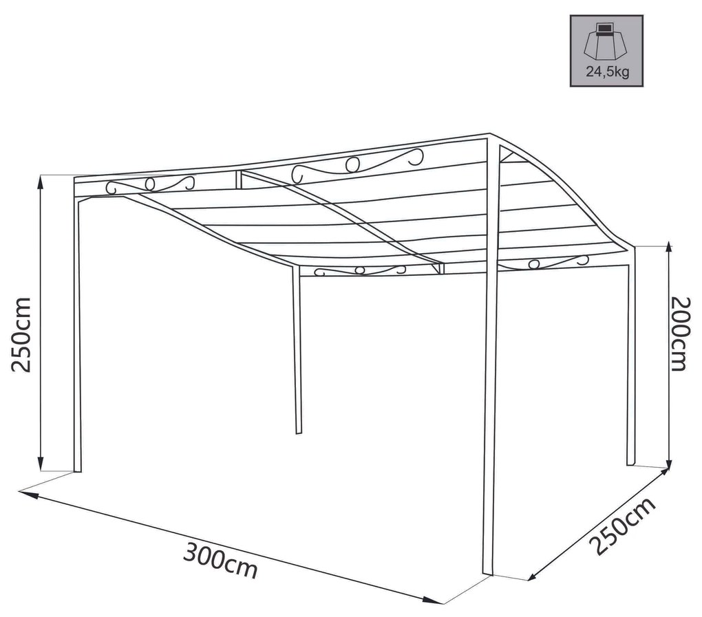 PEGASUS - pergola da giardino addossata in acciaio 3 x 2,5 m