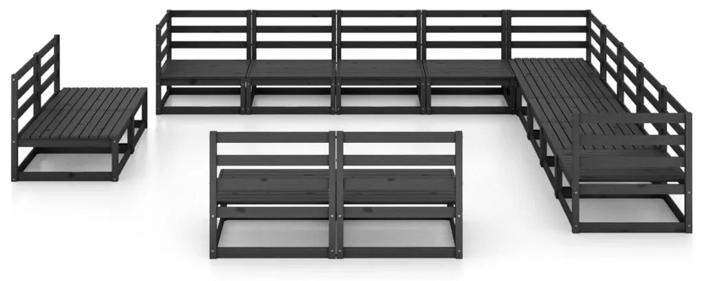 Set Divani da Giardino 13 pz Nero in Legno Massello di Pino