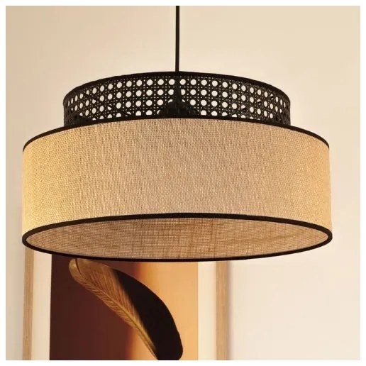 Lampadario a sospensione con filo BOHO 1xE27/60W/230V diametro 40 cm nero/rattan