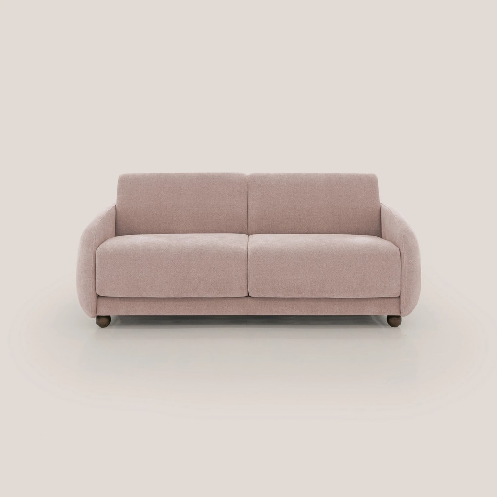 Giglio divano letto scandinavo japandi con materasso H18 cm in tessuto Bouclé impermeabile T07 rosa