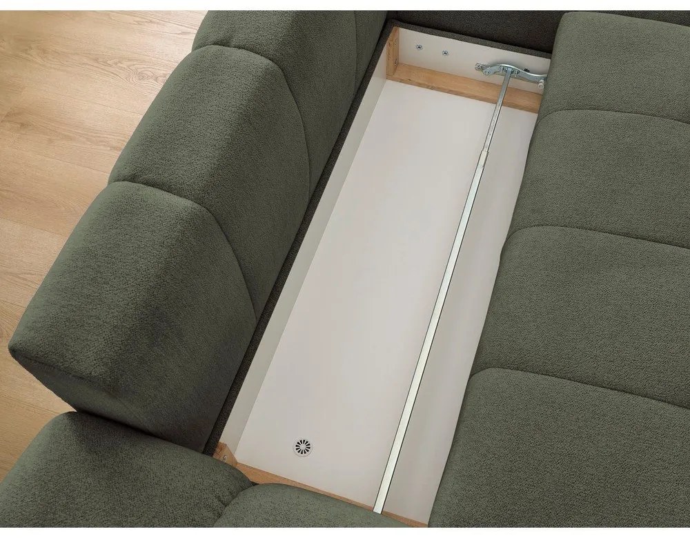 Divano angolare verde allungabile e con contenitore (penisola a destra/chaise lounge) con rivestimento in ciniglia Everest – Bobochic Paris