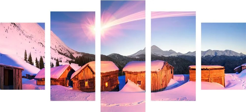 Quadri 5 pezzi – Villaggio montano innevato