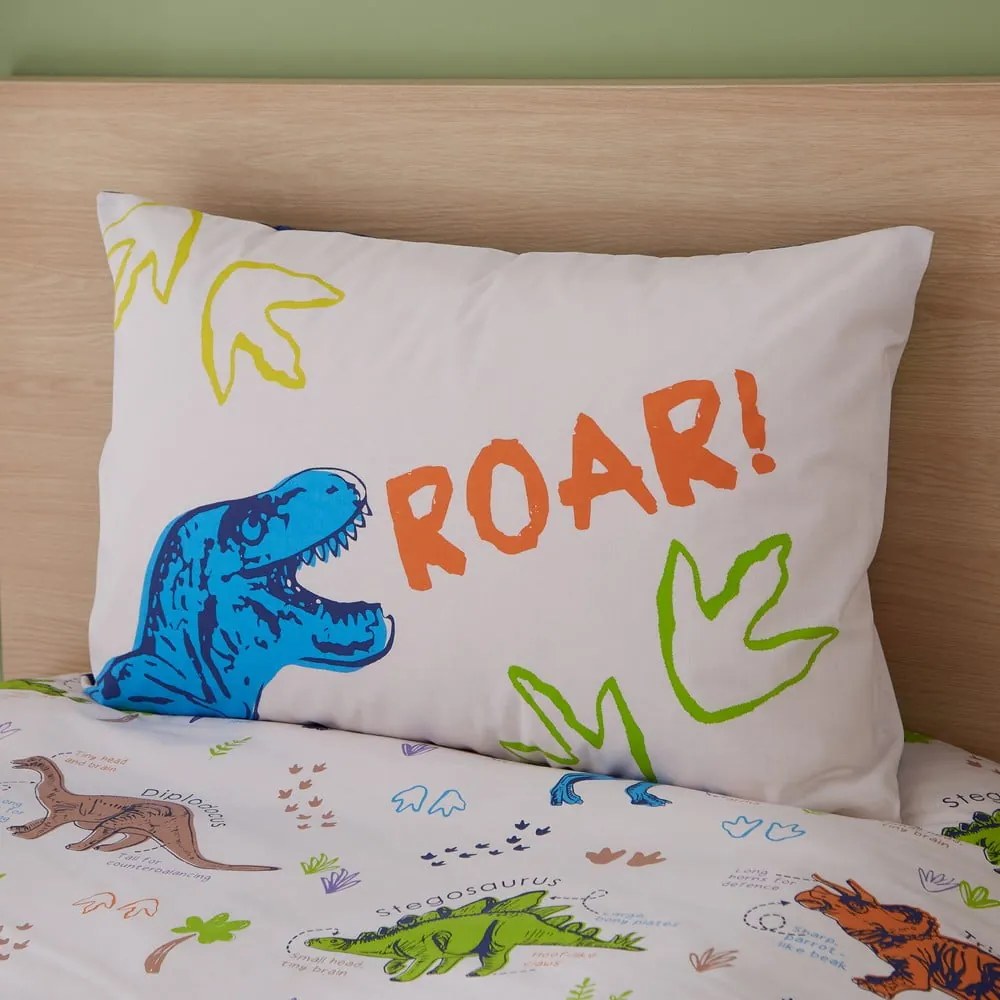 Set copripiumino e federa da bambini blu e beige per letto matrimoniale 200x200 cm Prehistoric Dinosaurs – Catherine Lansfield