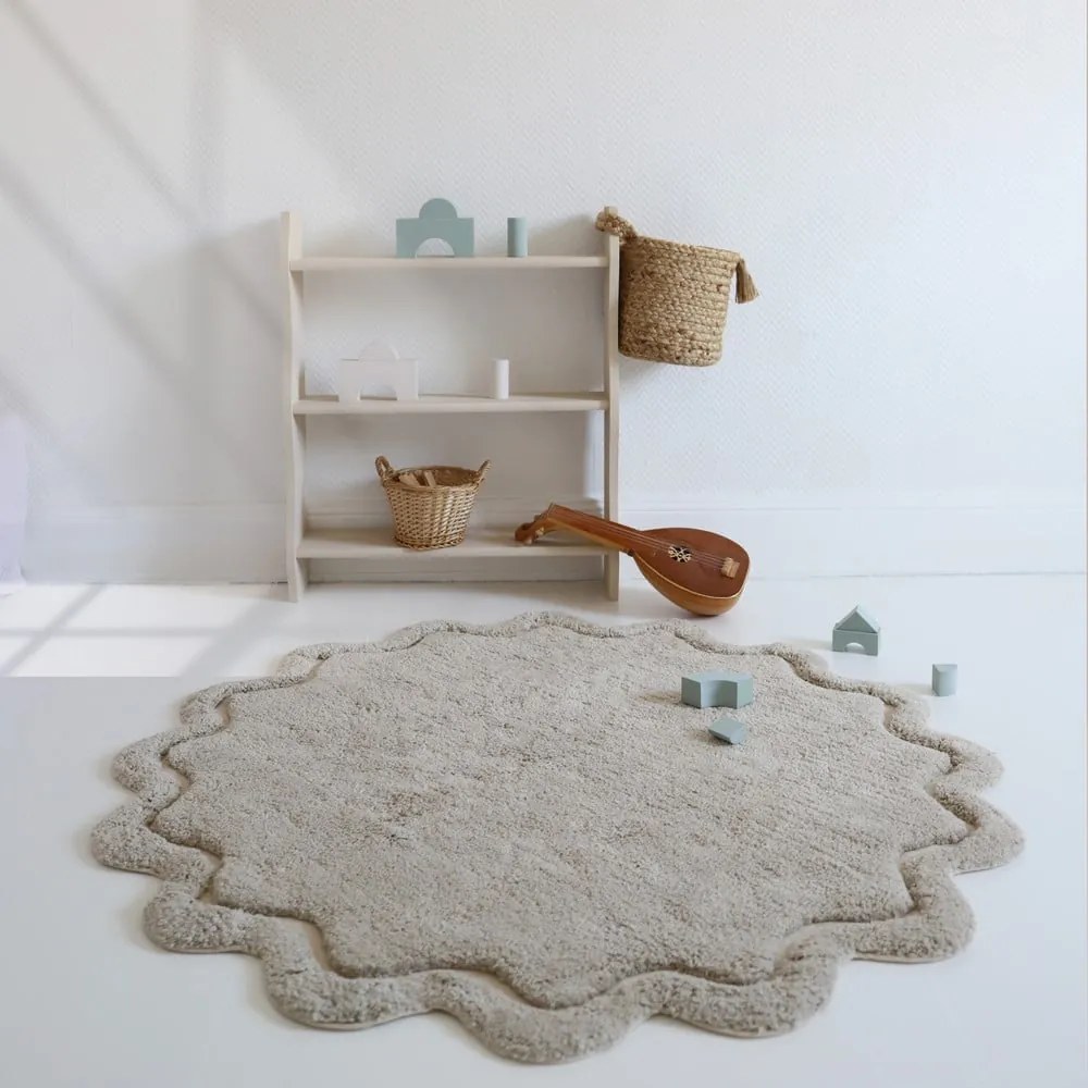 Tappeto rotondo beige in cotone lavabile e tessuto a mano ø 110 cm Sweet April Lin – Nattiot
