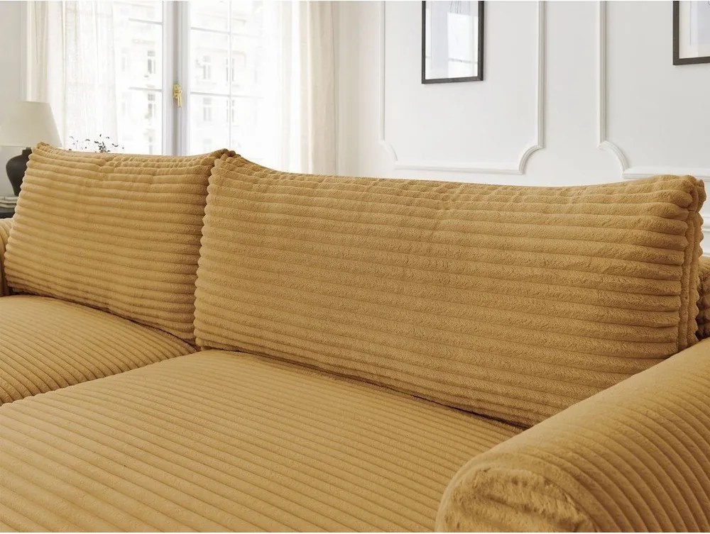 Divano angolare color senape allungabile (con penisola a sinistra) con rivestimento in velluto a coste Lucien – Bobochic Paris