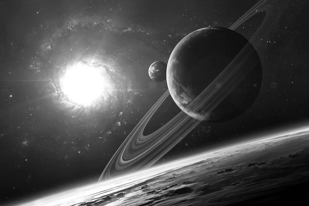 Quadro su tela – Pianeta nello spazio in bianco e nero