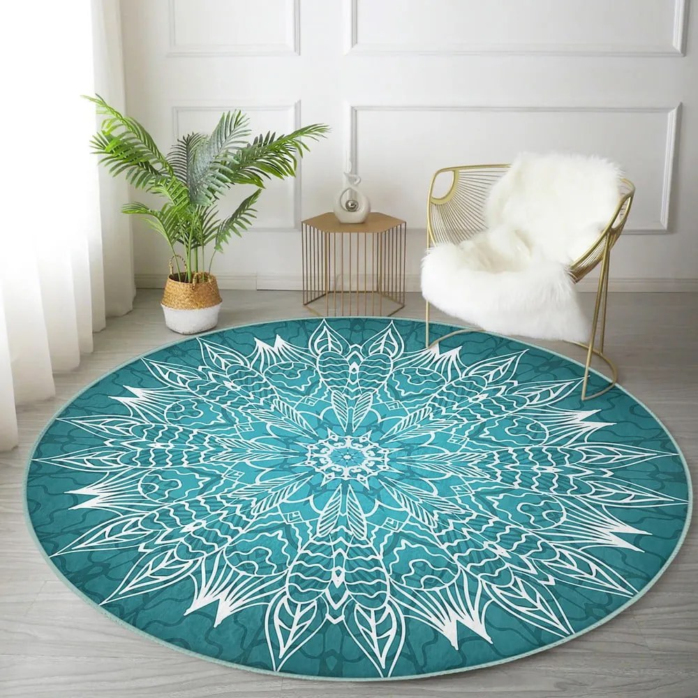 Tappeto rotondo lavabile turchese adatto per aspirapolvere robot ø 100 cm Comfort - Mila Home